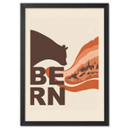 Flowing Heritage of Bern - Poster featuring a bear silhouette and layered orange landscape of Bern's old town.