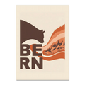 Flowing Heritage of Bern - Poster featuring a bear silhouette and layered landscape of Bern in warm tones.