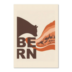 Flowing Heritage of Bern - Poster featuring a bear silhouette and layered landscape of Bern in warm tones.