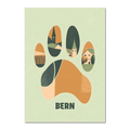 Footprints of Tradition - Poster featuring a stylized bear paw print with illustrations of Bern's village scenes.