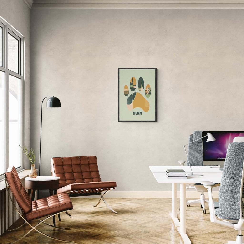 Footprints of Tradition - Poster displayed in a stylish interior, featuring a bear paw print design.