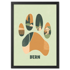 Footprints of Tradition - Poster featuring a bear paw print filled with scenic illustrations of Bern.