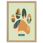 Footprints of Tradition - Poster featuring a bear paw print with illustrated scenes of Bern.