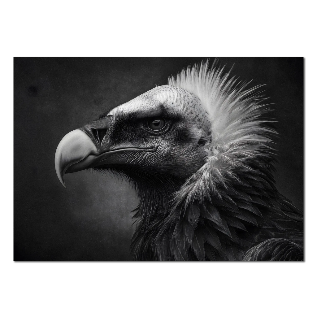 Gaze of a vulture - Alu-Dibond wall art captures the intense, majestic gaze of a vulture in stunning detail.