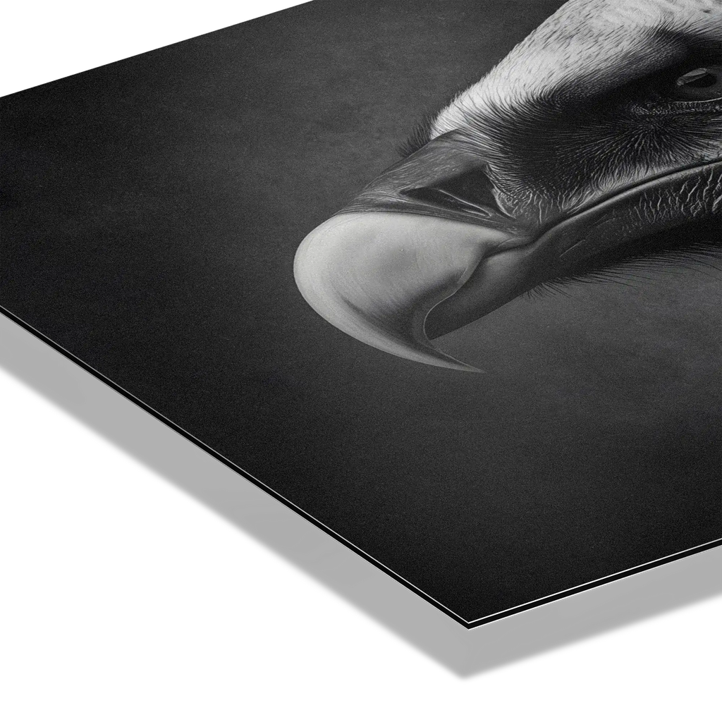 Gaze of a vulture - Alu-Dibond wall art showcasing the vulture's intense gaze and fine detail.