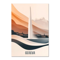 Geneva – The Iconic Jet d’Eau - Poster featuring elegant design of the Jet d’Eau above Lake Geneva in warm tones.