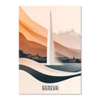 Geneva – The Iconic Jet d’Eau - Poster featuring elegant design of the Jet d’Eau above Lake Geneva in warm tones.