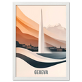 Geneva – The Iconic Jet d’Eau - Poster featuring elegant water fountain and scenic backdrop in warm tones.