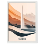 Geneva – The Iconic Jet d’Eau - Poster featuring elegant water fountain and scenic backdrop in warm tones.
