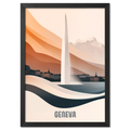Geneva – The Iconic Jet d’Eau - Poster featuring elegant Jet d’Eau above Lake Geneva with soft colors and modern design.