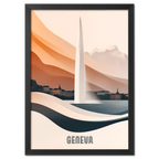 Geneva – The Iconic Jet d’Eau - Poster featuring elegant Jet d’Eau above Lake Geneva with soft colors and modern design.