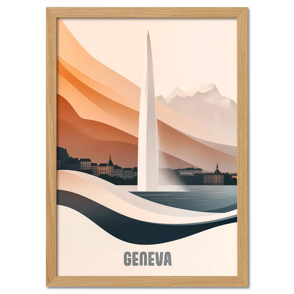 Geneva – The Iconic Jet d’Eau - Poster showcasing the Jet d’Eau and Lake Geneva with modern art style.