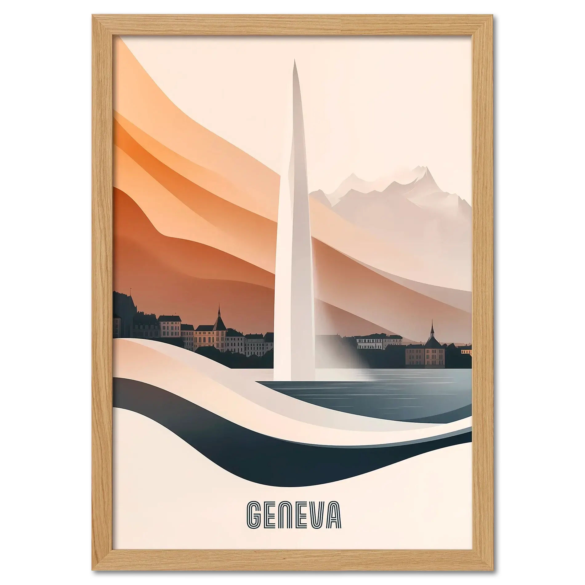 Geneva – The Iconic Jet d’Eau - Poster showcasing the Jet d’Eau and Lake Geneva with modern art style.