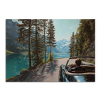Gentleman’s Alpine Drive – Poster featuring a man driving a convertible along an alpine lake surrounded by mountains.