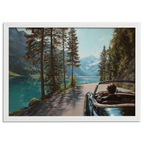 Gentleman’s Alpine Drive – Poster featuring a classic convertible along an alpine lake with mountain scenery.