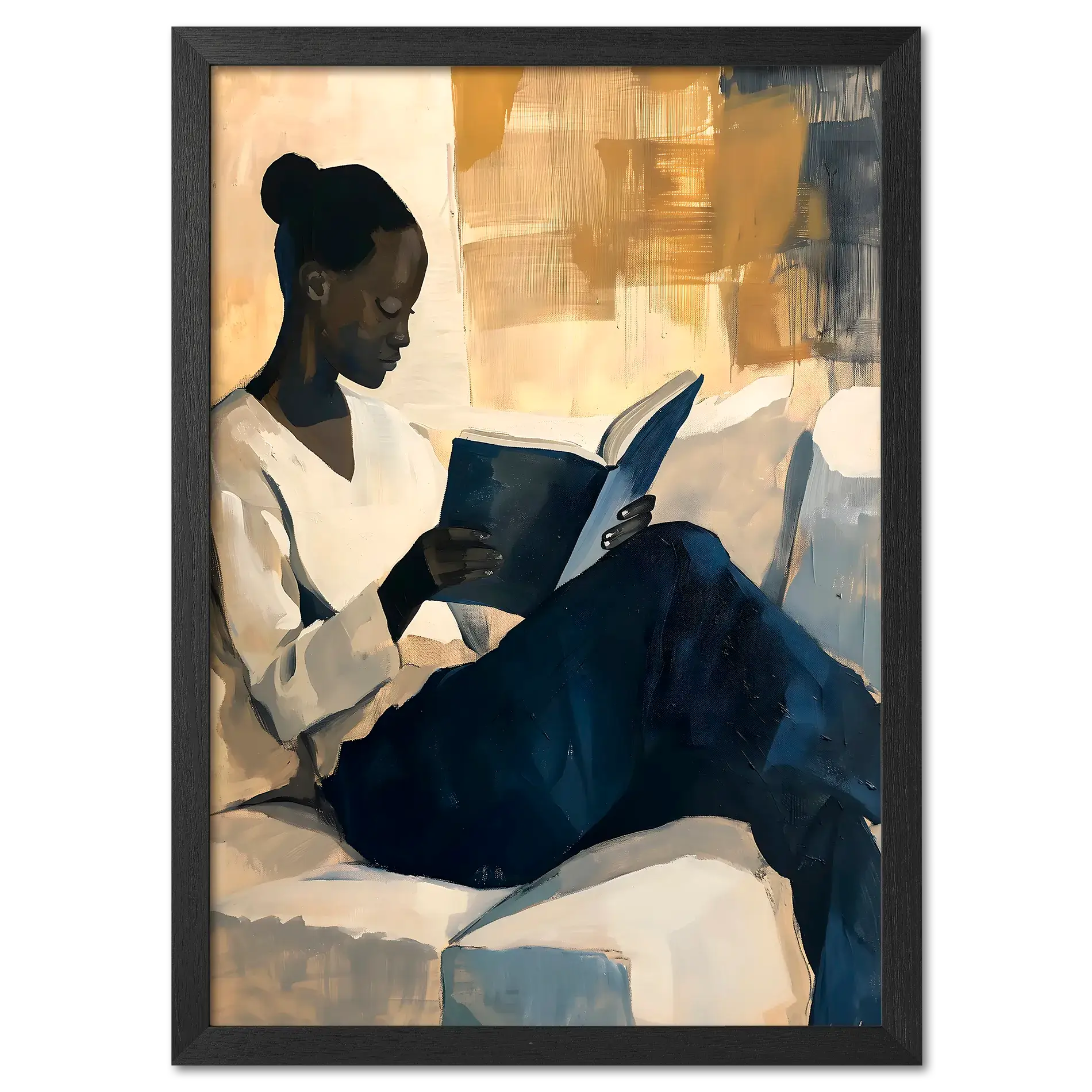 Girl reading a book - Poster, artwork of a woman reading in a cozy setting, perfect wall art for modern interiors.