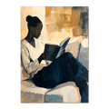 Girl reading a book - Poster, woman enjoying a book in a cozy interior with warm tones.