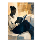 Girl reading a book - Poster, woman enjoying a book in a cozy interior with warm tones.