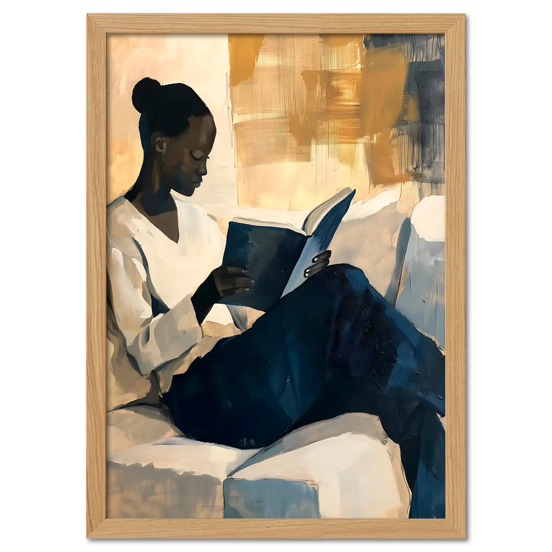 Girl reading a book - Poster, artwork of a woman reading in a cozy interior, perfect wall art for modern spaces.