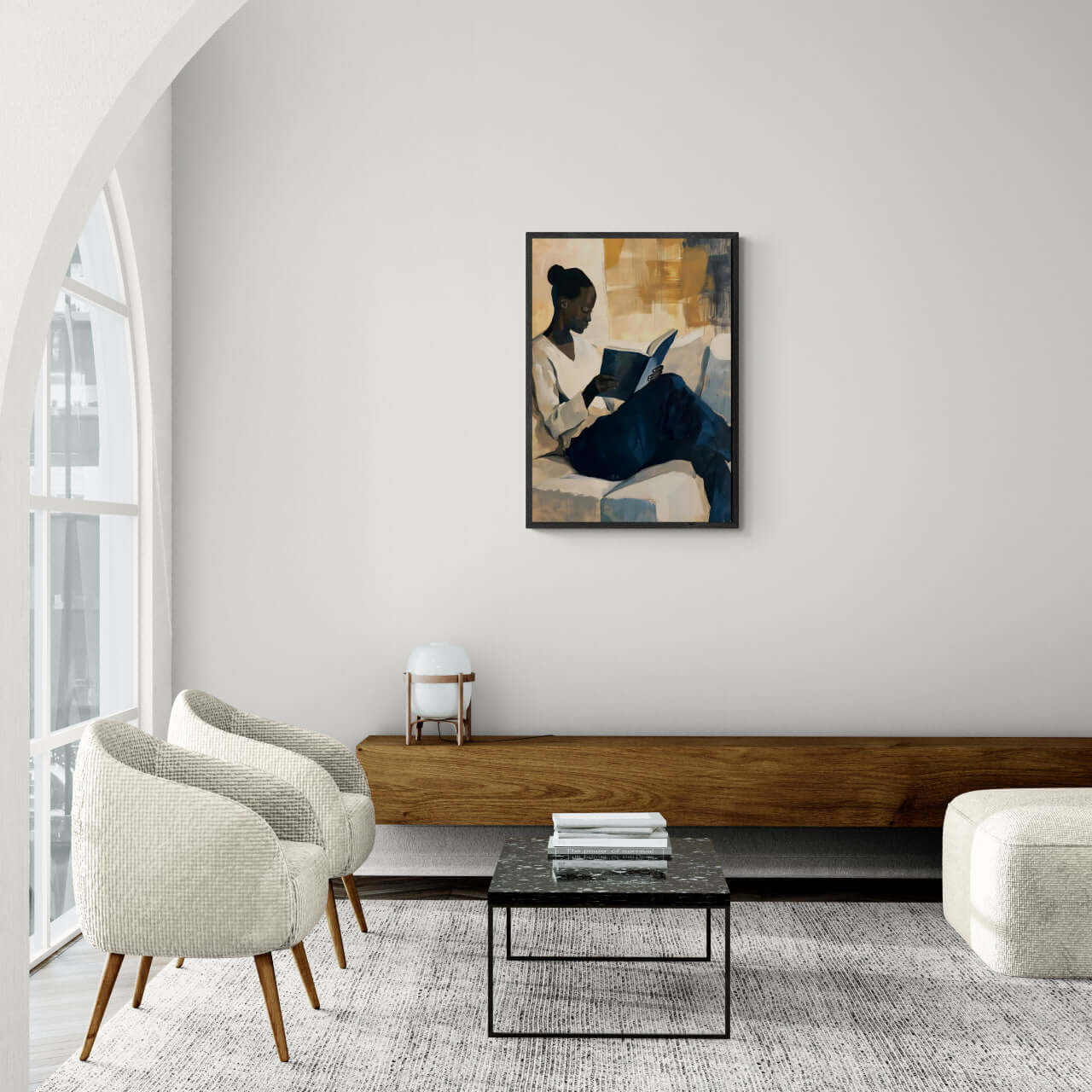 Girl reading a book - Poster displayed in a cozy, modern interior with neutral tones and soft lighting.
