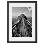 Glacier 3000 Suspension Bridge - Poster showcasing a narrow bridge leading to a mountain peak with Swiss flag.