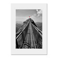 Glacier 3000 Suspension Bridge - Poster showcasing a dramatic narrow bridge leading to a mountain peak with a Swiss flag.
