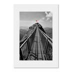Glacier 3000 Suspension Bridge - Poster showcasing a dramatic narrow bridge leading to a mountain peak with a Swiss flag.
