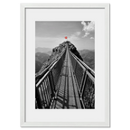 Glacier 3000 Suspension Bridge - Poster featuring a narrow bridge with a red Swiss flag and mountainous background.