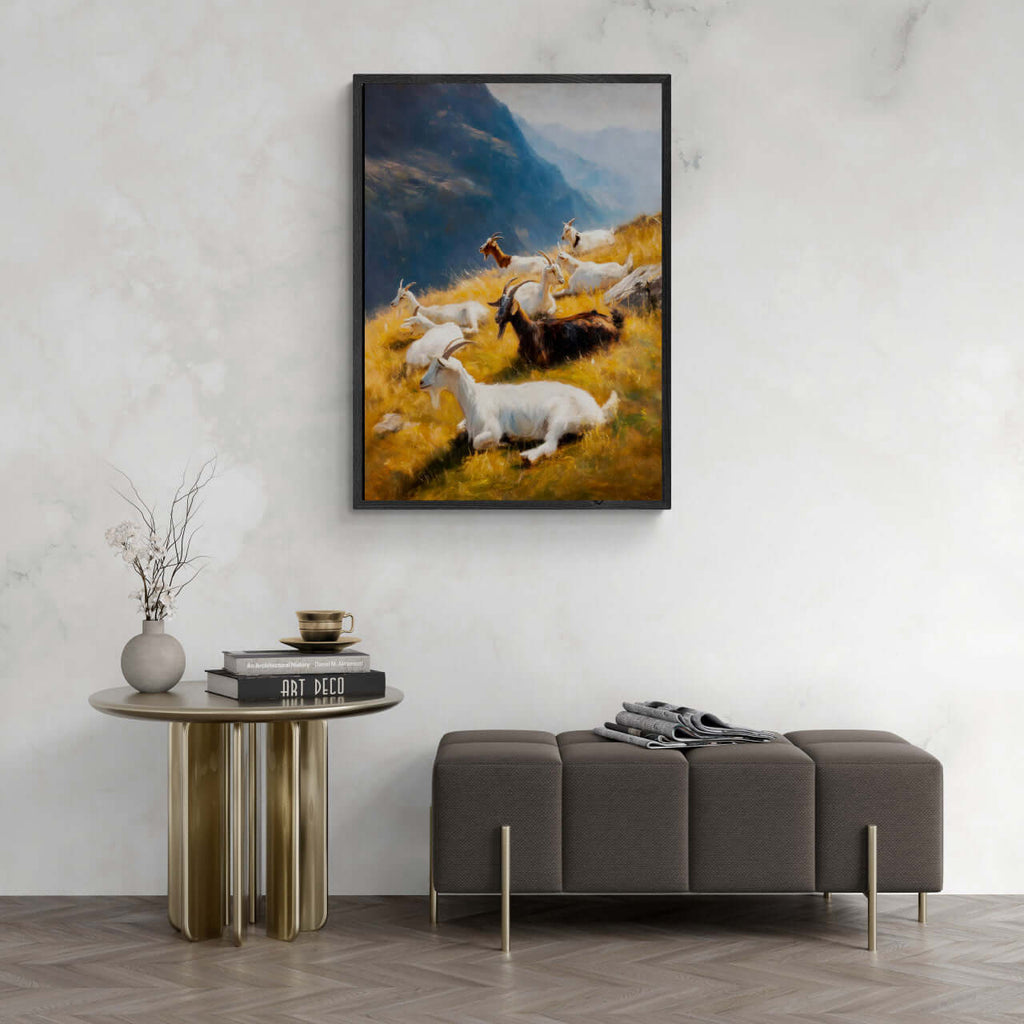 Goats on the Ridge - Poster featuring mountain goats on an alpine slope, adding natural wall art to modern interiors.