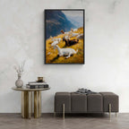 Goats on the Ridge - Poster featuring mountain goats on an alpine slope, adding natural wall art to modern interiors.
