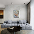 Goats on the street in Switzerland - Poster displayed above a modern grey couch in a contemporary living room.