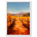 Golden Rows, Autumn Vines - Poster featuring a serene path through vibrant autumn vineyards.