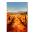 Golden Rows, Autumn Vines - Poster showcasing a tranquil path through autumn vineyards with golden vines.