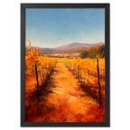 Golden Rows, Autumn Vines - Poster featuring a path through vibrant autumn vineyards with golden vines.