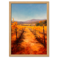 Golden Rows, Autumn Vines - Poster depicting autumn vineyards with golden vines and a clear blue sky.