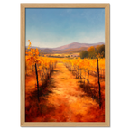 Golden Rows, Autumn Vines - Poster depicting autumn vineyards with golden vines and a clear blue sky.