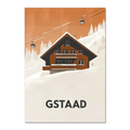 Gstaad – Alpine Chalet Escape - Poster featuring a cozy chalet with cable cars in a snowy landscape.