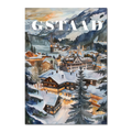 Gstaad - Poster featuring a snowy alpine village at dusk with cozy chalets and a serene winter landscape.