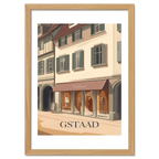 Gstaad – Fashion in the Alps - Poster featuring a stylish boutique on a sunlit street in Gstaad.