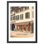 Gstaad – Fashion in the Alps - Poster featuring a stylish boutique on a quiet street with elegant façades.