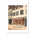 Gstaad – Fashion in the Alps - Poster showing a boutique with elegant façades and pastel colors.