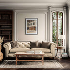 Elegant living room featuring Gstaad – Fashion in the Alps - Poster as wall art in a stylish interior.