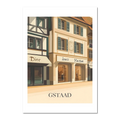 Gstaad – Luxury Shopping District - Poster featuring Dior and Louis Vuitton boutiques in a charming alpine setting.
