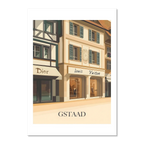 Gstaad – Luxury Shopping District - Poster featuring Dior and Louis Vuitton boutiques in a charming alpine setting.