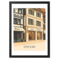 Gstaad – Luxury Shopping District - Poster featuring Dior and Louis Vuitton boutiques in elegant alpine architecture.