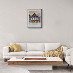 Gstaad – Luxury & Tradition - Poster displayed above a modern couch in a stylish living room setting.