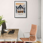 Gstaad – Luxury & Tradition - Poster displayed in a modern office, showcasing a luxury alpine boutique.