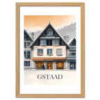 Gstaad – Luxury & Tradition - Poster showcasing a boutique with snowy mountains, warm light, and elegant architecture.