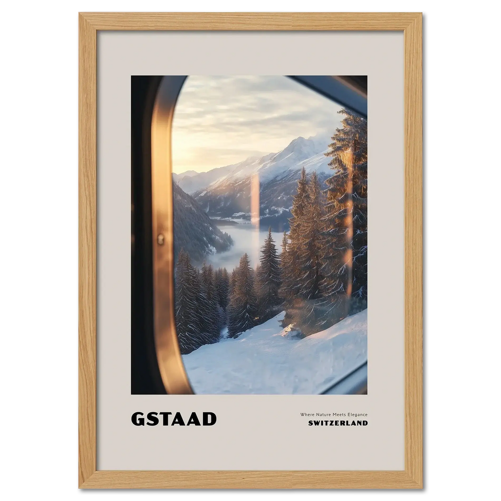 Gstaad - Where Nature Meets Elegance - Poster featuring a serene winter landscape of Gstaad, Switzerland.