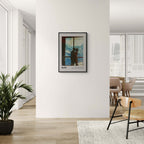 Hugs at the Hotel Window - Poster displayed in a modern room with an Alpine view and contemporary decor.